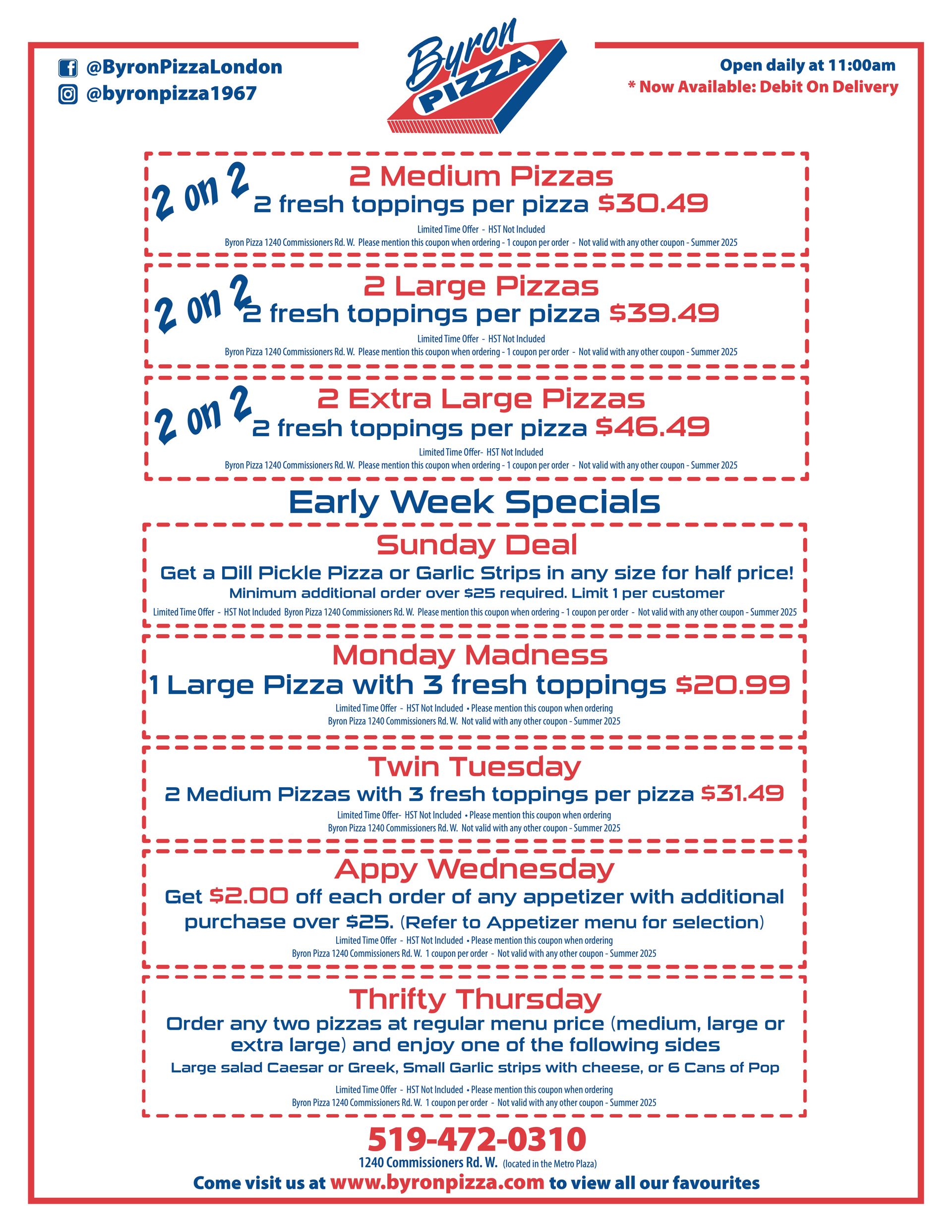 Byron Pizza 2-on-2 flyer Summer 2025
