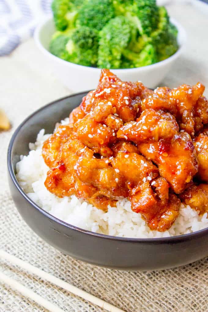 Golden City General Tso's chicken with broccoli over rice in London, Ontario