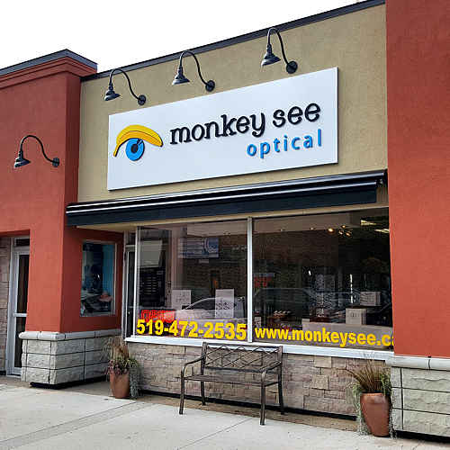 Frames on display at Monkey See Optical, London Ontario.