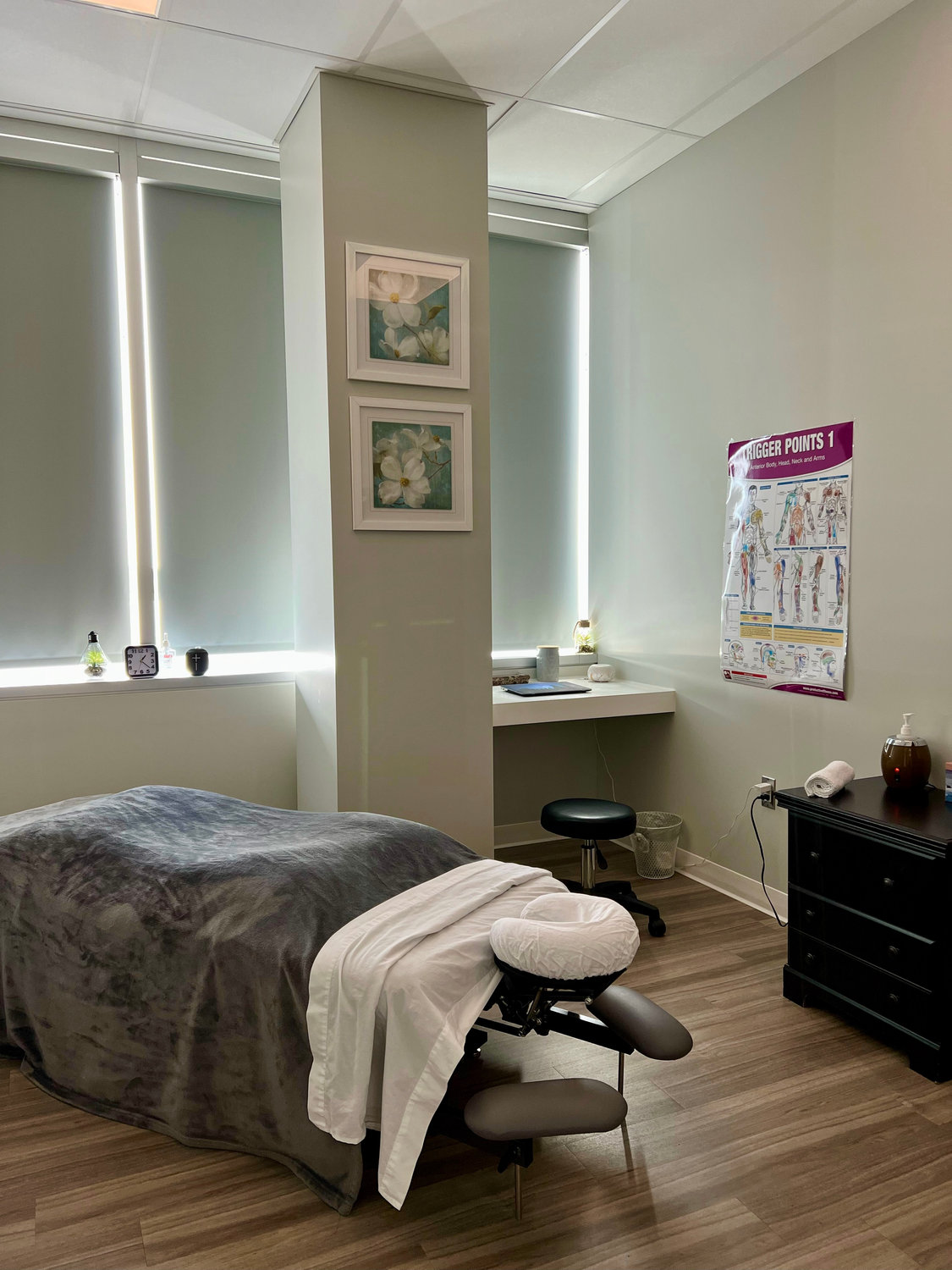 Treatment room with massage table at Riverbend Massage Therapy