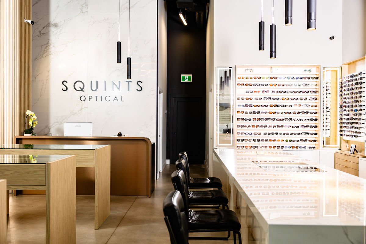 Inside the Squints Optical showroom in London, Ontario