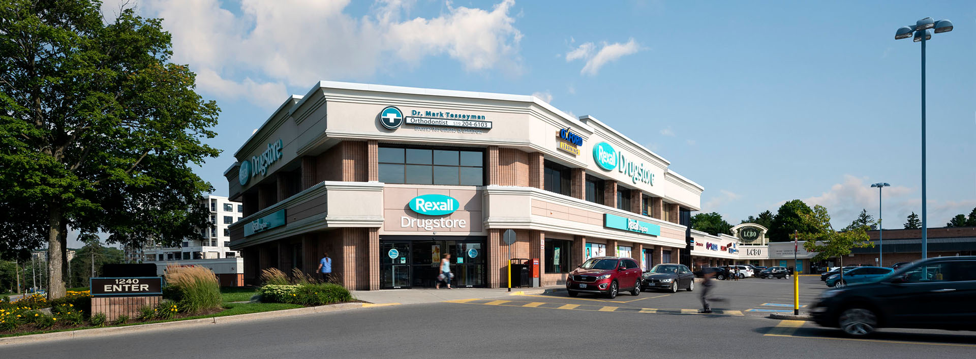 The Byron Village Plaza building housing Tesseyman Orthodontics above the Rexall