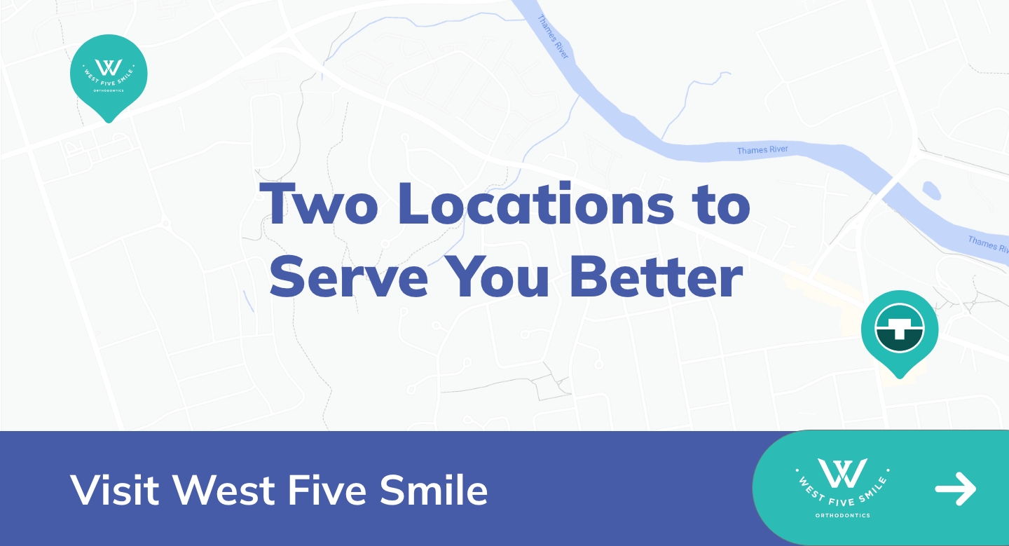 West Five Smile Orthodontics map and brand mark, the sister practice in west London