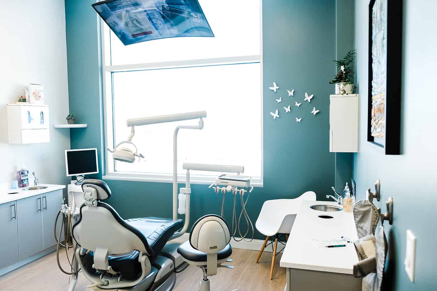 A dental exam room at West Five Family Dental, London Ontario