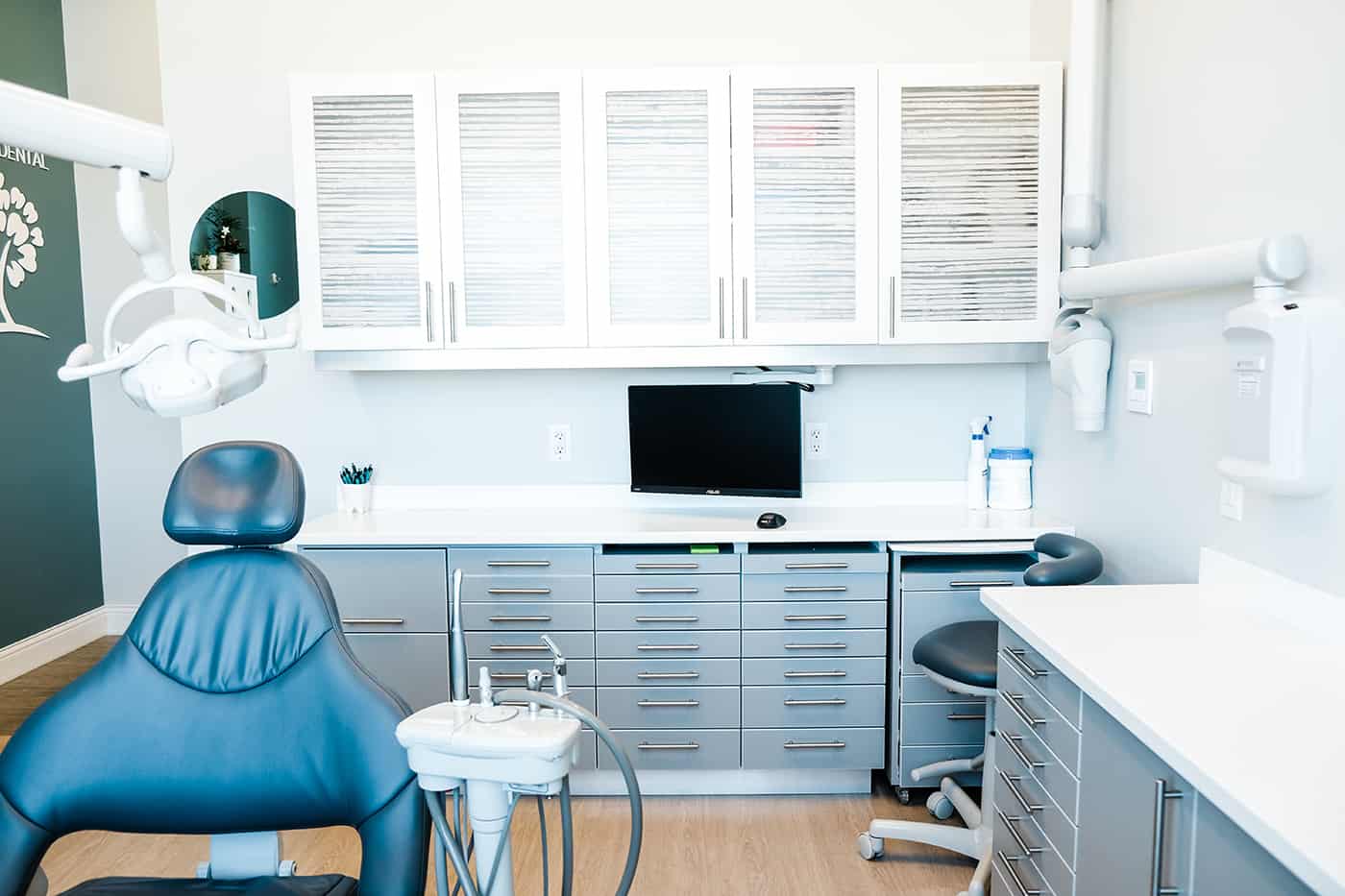 A dental exam room at West Five Family Dental, London Ontario