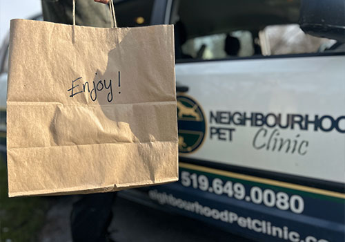 Pet food and prescription pickup at Westmount Neighbourhood Pet Clinic