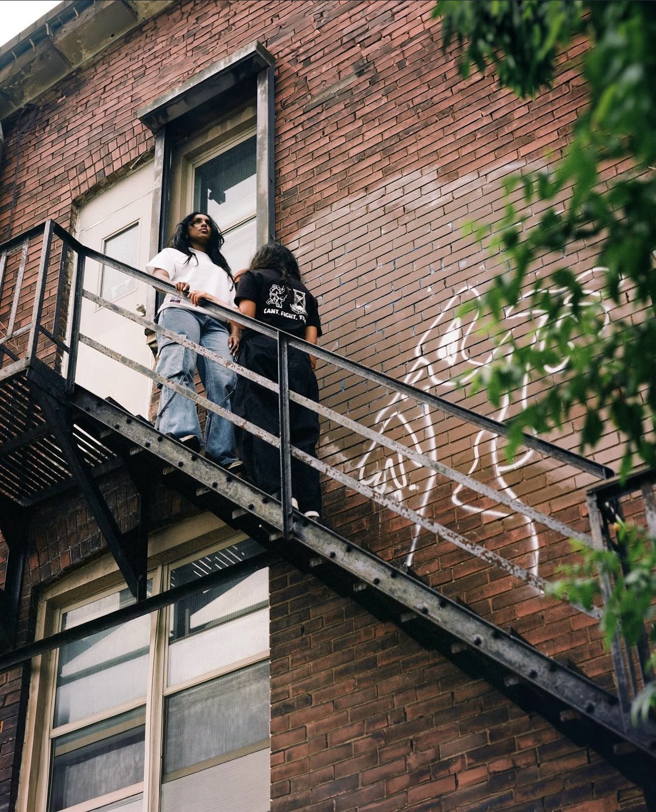 Two models on a fire escape — Latter Days campaign.